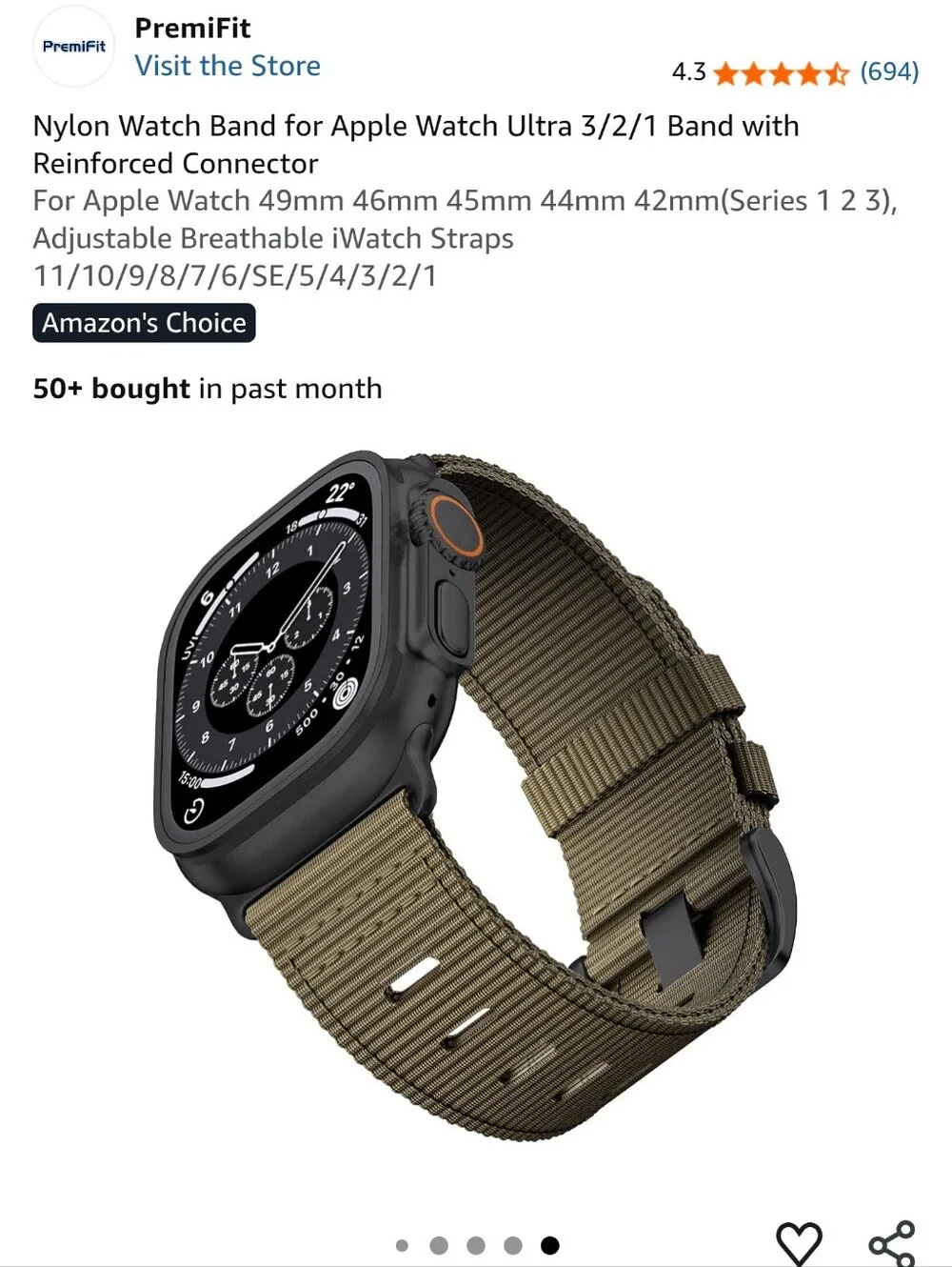 Nylon Loop Watch Band for Smartwatches - Black and Olive